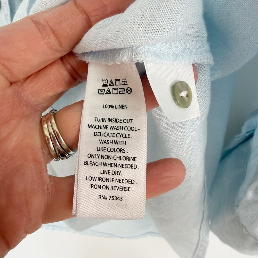 Sigrid Olsen 100% Linen Light Blue Button Down Long Sleeve Top Women's XL - Picture 8 of 12